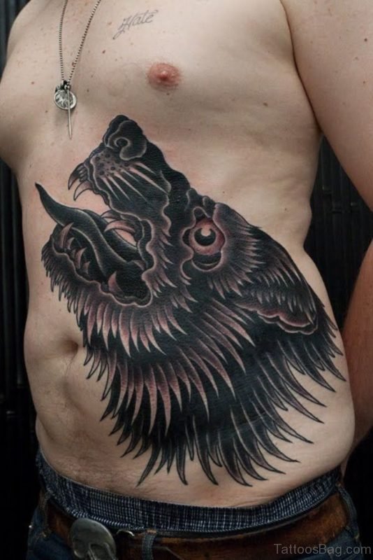 Wolf Head Tattoo On Rib