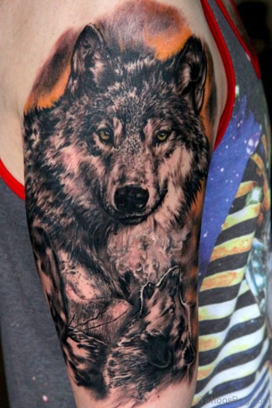 Wolf Shoulder Half Sleeves Tattoo