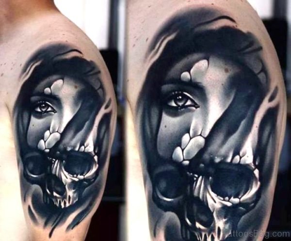 Woman Skull Shoulder Tattoo 