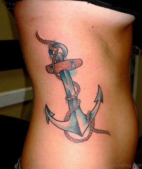 Wonderful Anchor Tattoo On Rib
