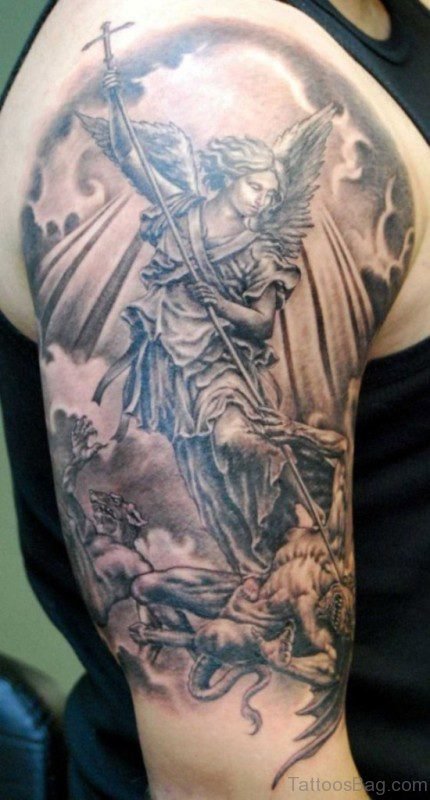 Wonderful Angel In Clouds Tattoo Design