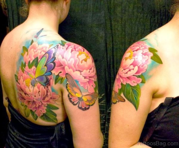 Wonderful Butterfly And Flower Tattoo Design