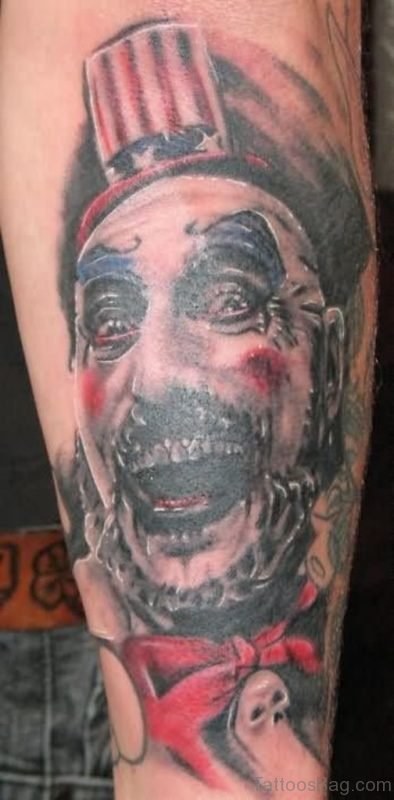 Wonderful Colored Zombie Tattoo On Leg