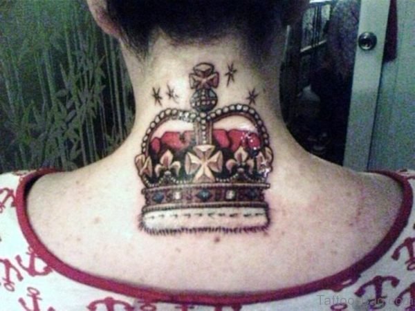 Wonderful Crown Tattoo On Neck