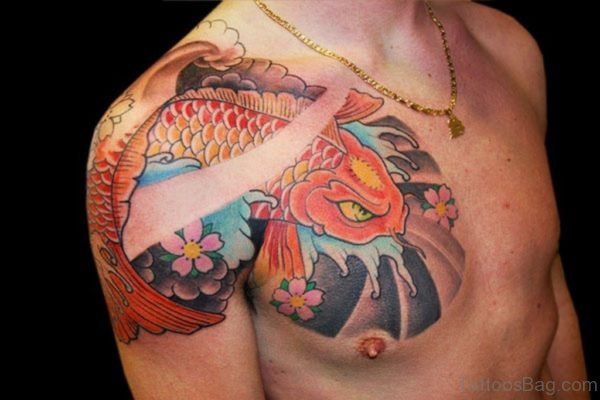 Wonderful Fish Tattoo On Chest