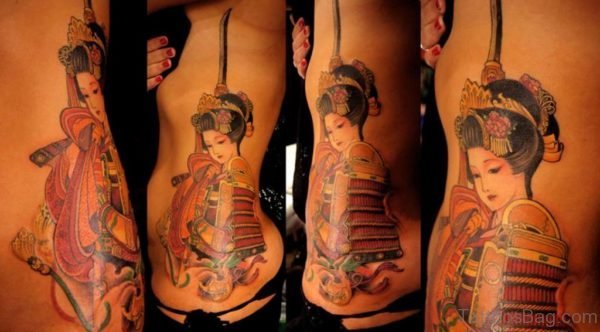 Wonderful Geisha Tattoo On Rib