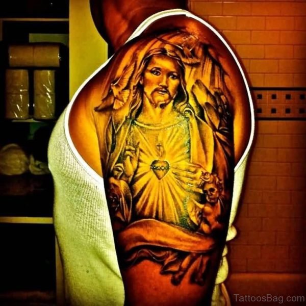Wonderful Jesus Tattoo On Shoulder
