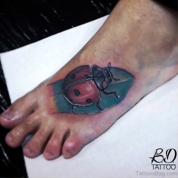 Wonderful Ladybug Tattoo On Foot