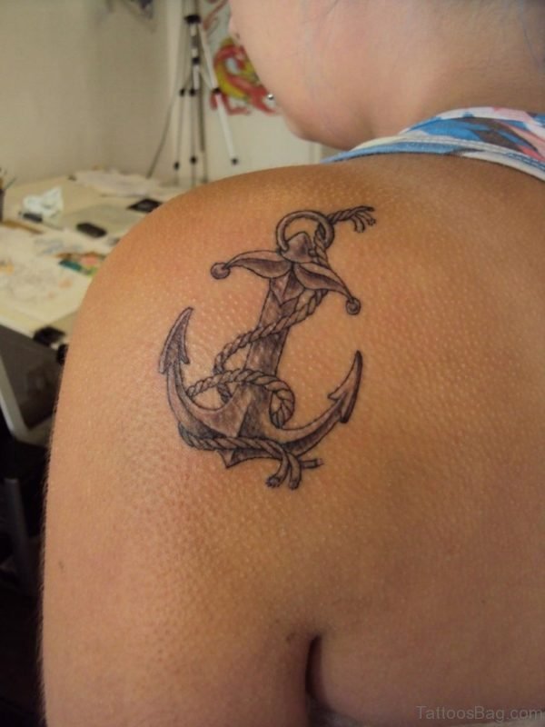 Wonderful Rope Anchor Tattoo Design On Back