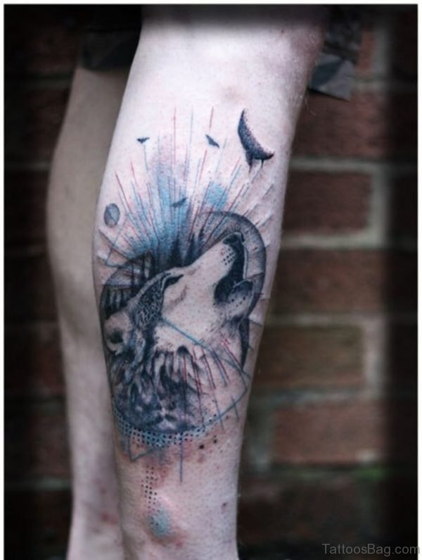 Wonderful Wolf Tattoo On Leg