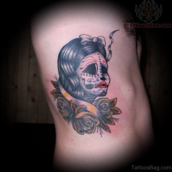 Yellow Rose And Skull Tattoo