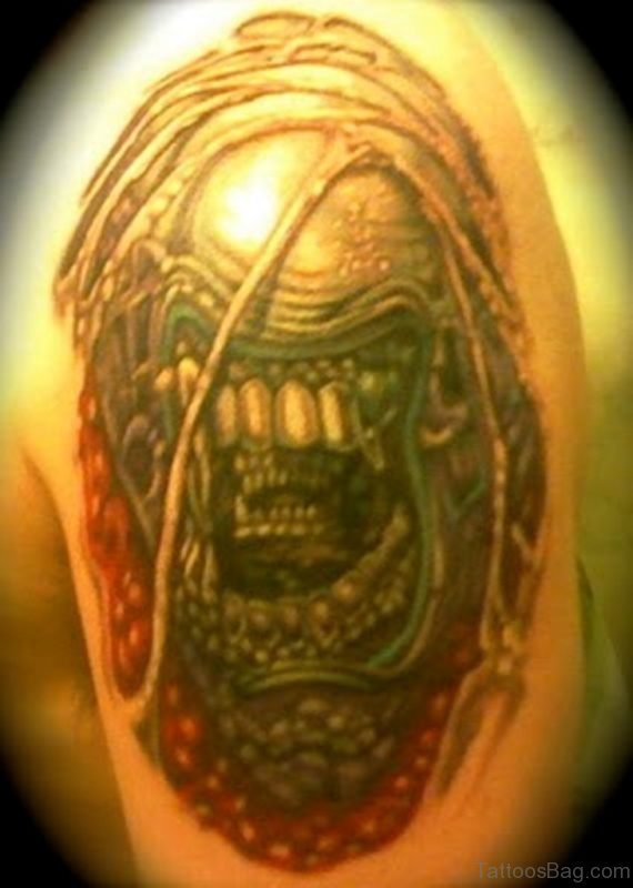 Zombie Alien Tattoo On Left Shoulder