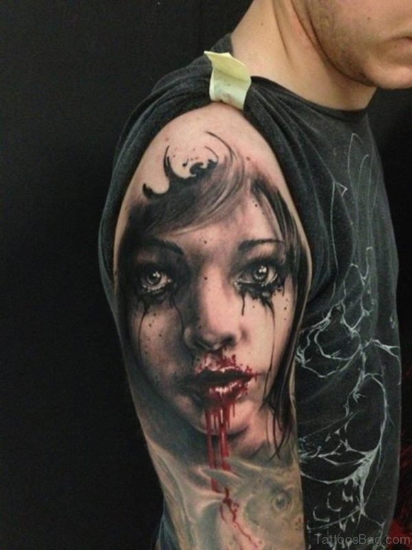 Zombie Girl Portrait Tattoo