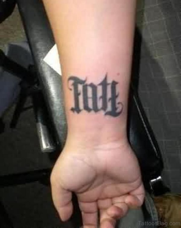 Inner Wrist Black Ink Fate Ambigram Tattoo