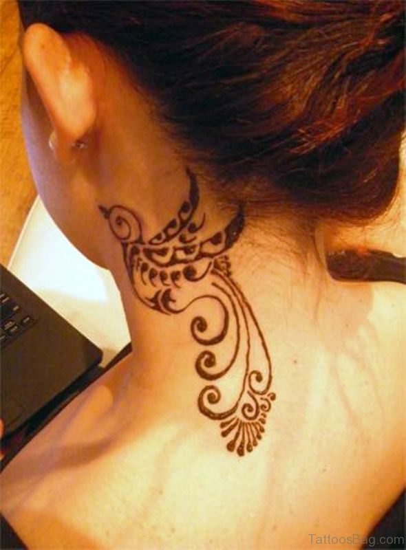 tribal Bird Tattoo On Neck