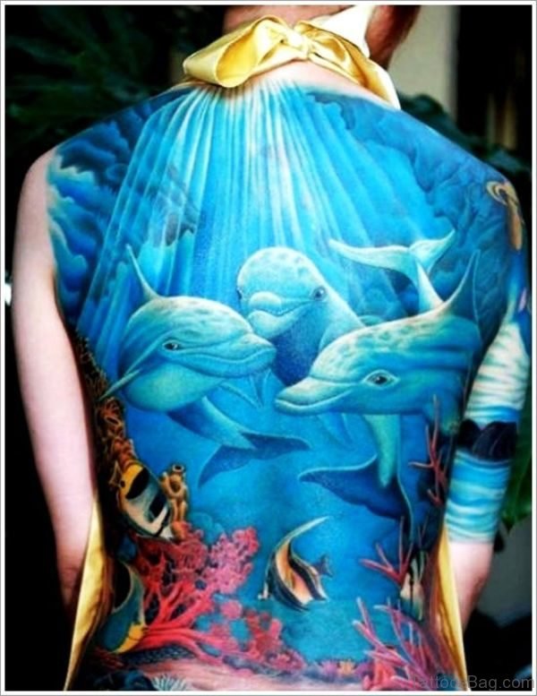 3 Dolphins Tattoo On Back