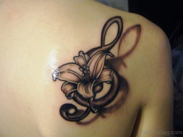 3D Black Grey Flower Tattoo On Shoulder