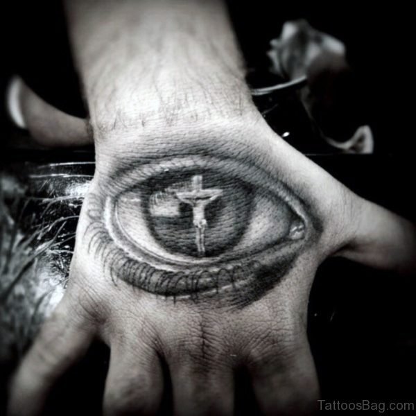 3D Christian Eye Tattoo On Hand For Men