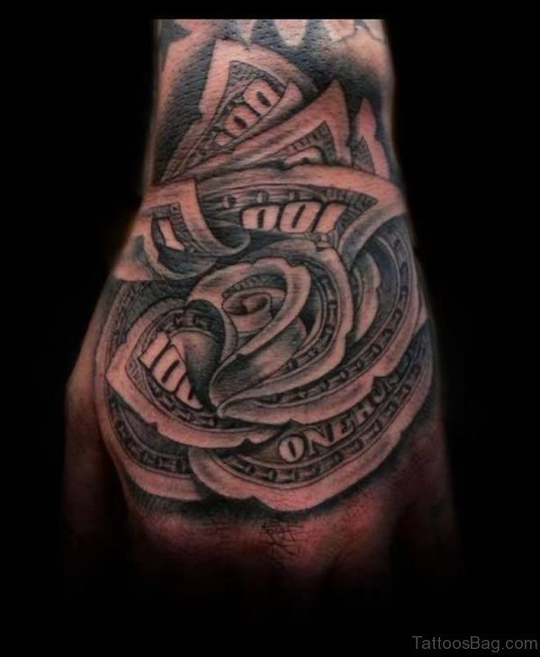 3D Dollar Flower Tattoo On Hand