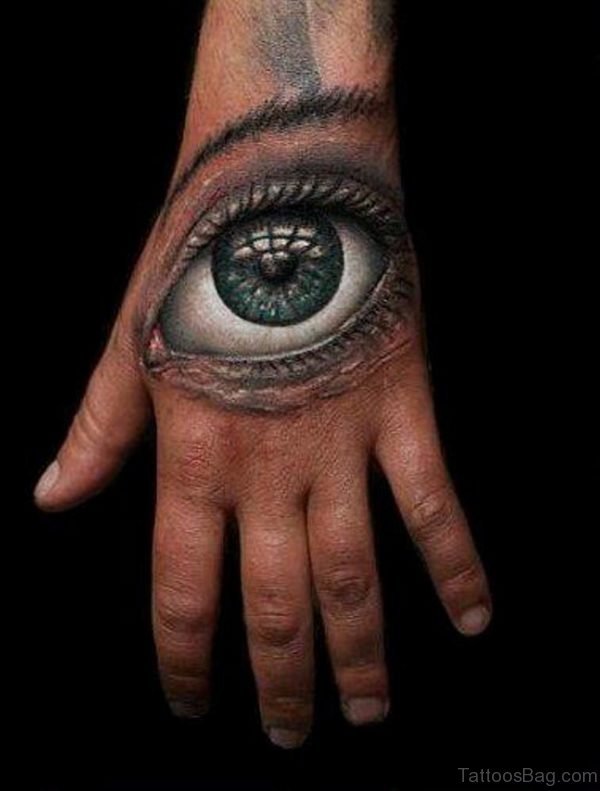 3d eye tattoo on left hand