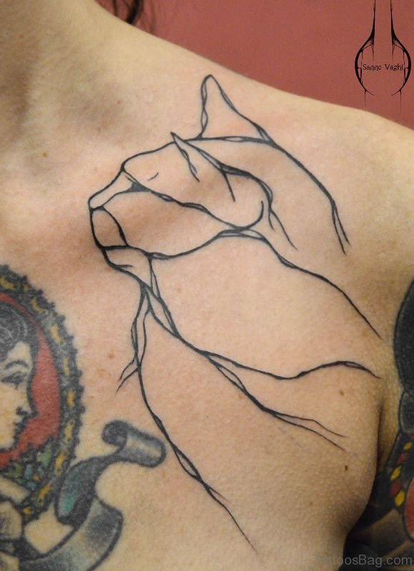 Abstract Cat Tattoo On Shoulder
