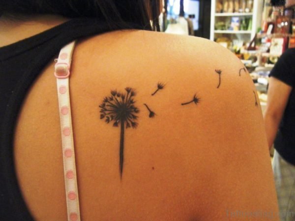 Adorable Dandelion Tattoo On Back Shoulder