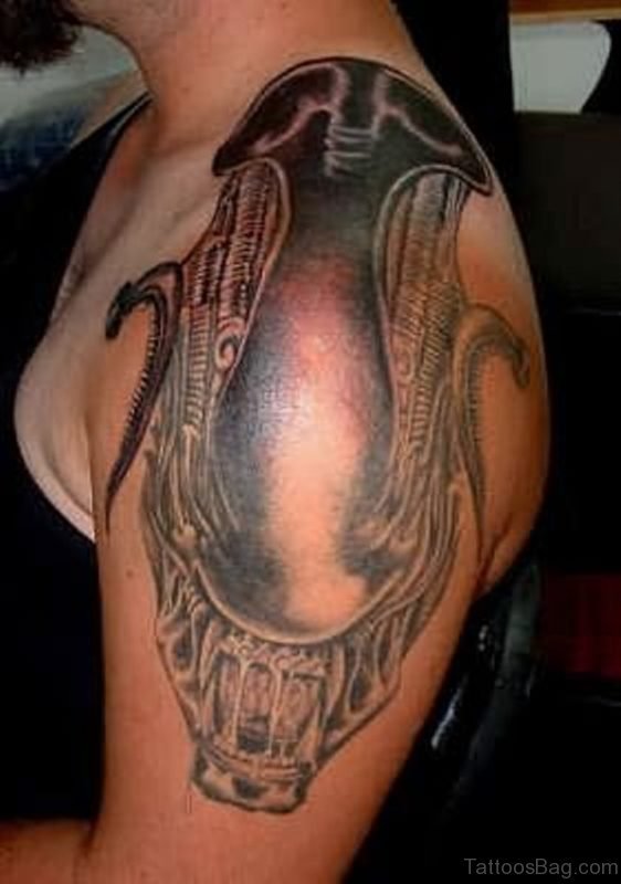 Alien Tattoo On Shoulder