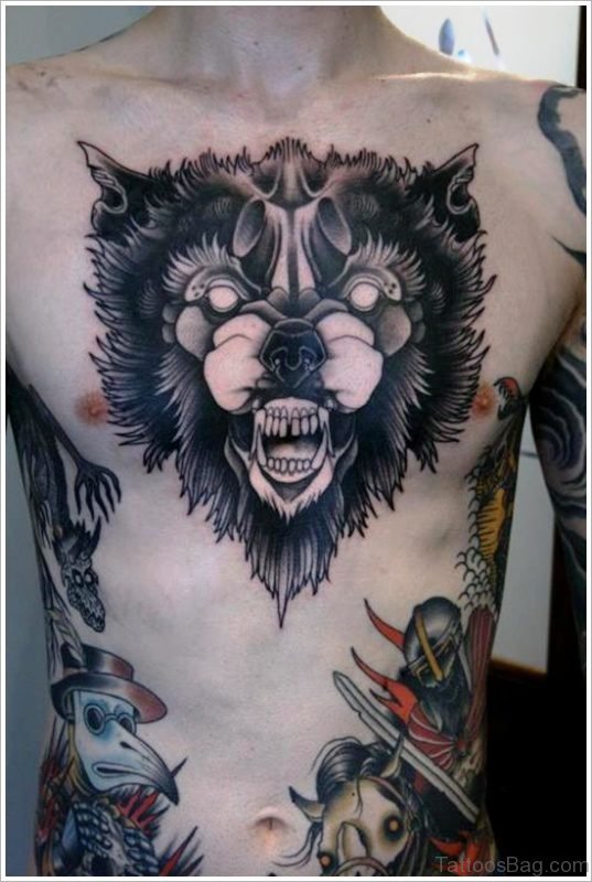 Alpha Wolf Tattoo Design On Chest