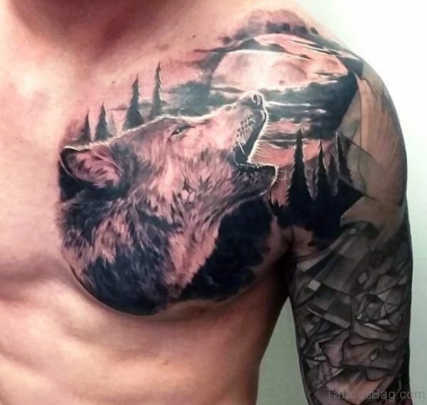 Alpha Wolf Tattoo On Chest