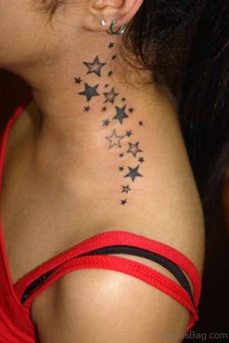 Stars Tattoo On Neck For Women