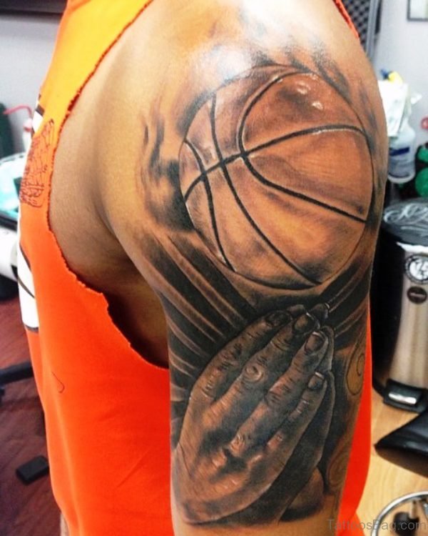 Amazing Basketball With Hands Tattoo Design