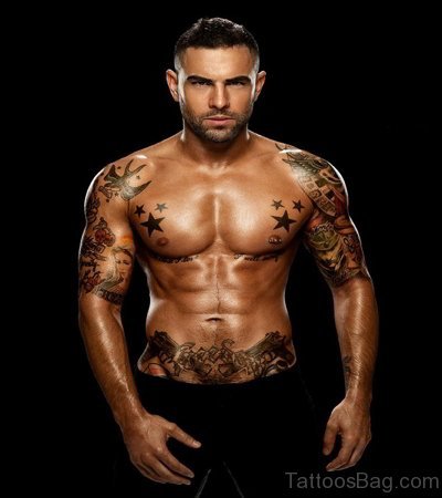Amazing Black Stars Chest Tattoo