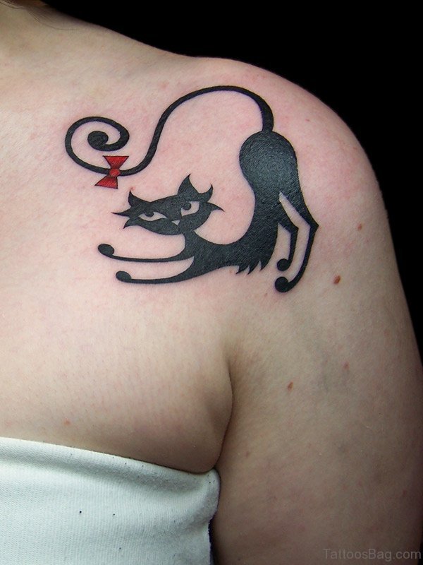 Amazing Cartoon Cat Tattoo On Shoulder