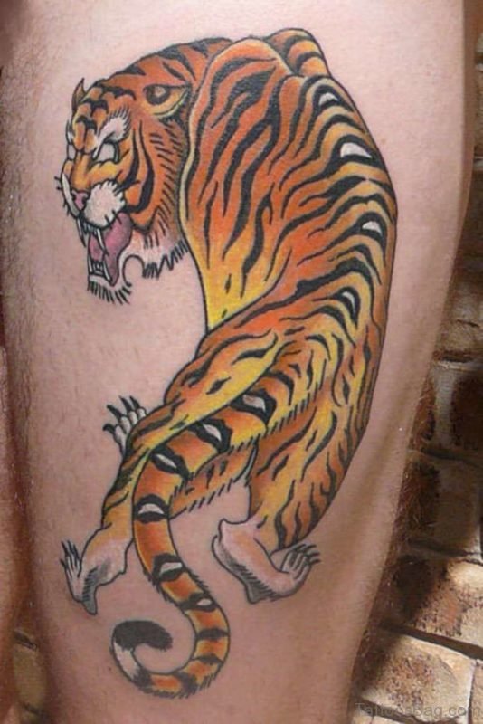 Amazing Tiger Tattoo On Leg