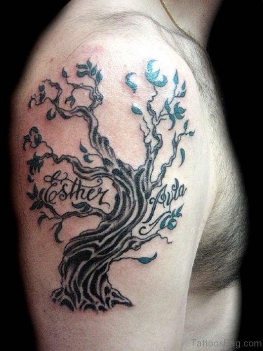 Amazing Tree Tattoo On Shoulder