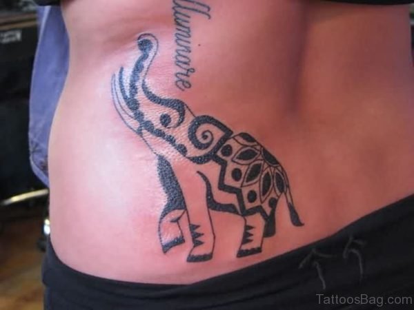 Amazing Tribal Elephant Tattoo For Waist