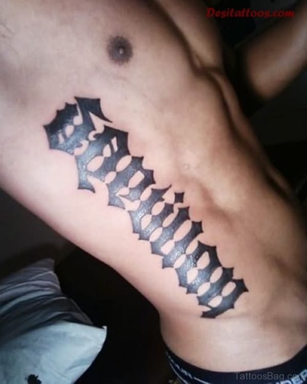 Ambigram Tattoo On Rib 
