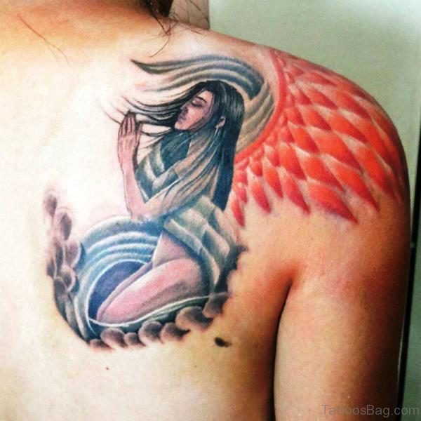 Angel Girl Tattoo On Back Shoulder 1