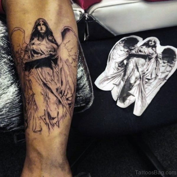 Angel Tattoo On Leg