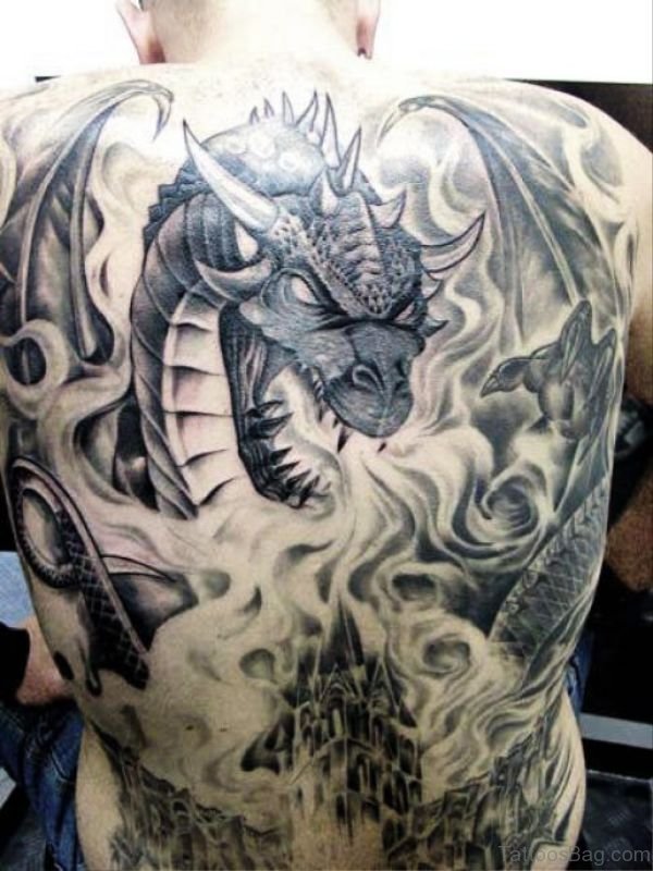Angry Dragon Back Tattoo
