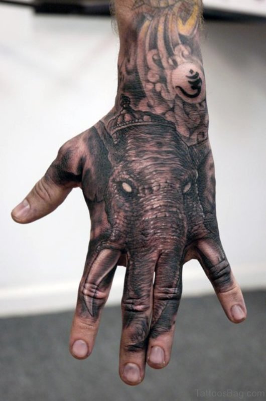 Angry Elephant Tattoo On Hand 1