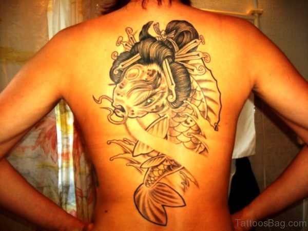 Angry Fish Tattoo On Back