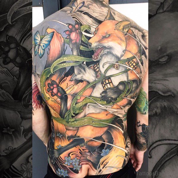 Angry Fox Tattoo On Back