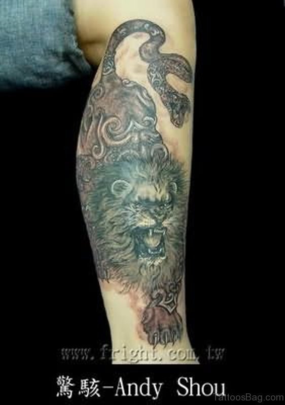 Angry Lion Tattoo On Arm