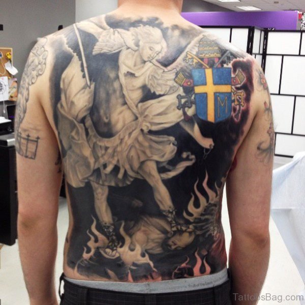 Archangel And Demon Tattoo On Back