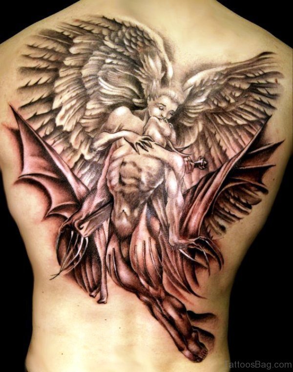 Archangel Kissing Tattoo On Back