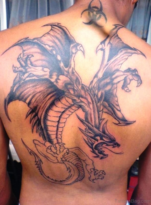 Attacking Dragon Tattoo On Back