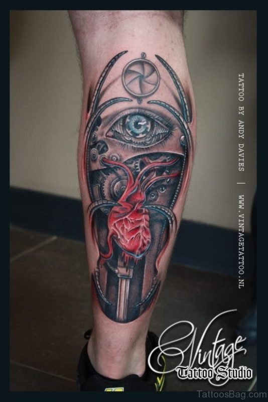 Attractive Biomechanical Tattoo On Leg