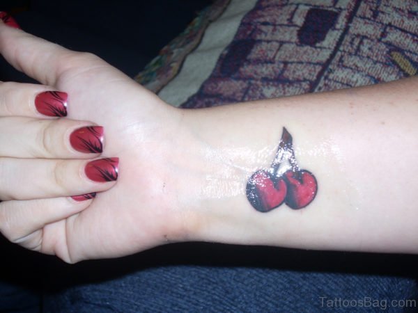 12 Red Cherry Tattoos On Wrist