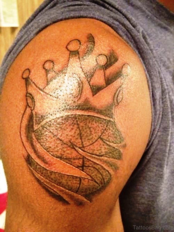 Attractive Crowned Basketball Tattoo Design